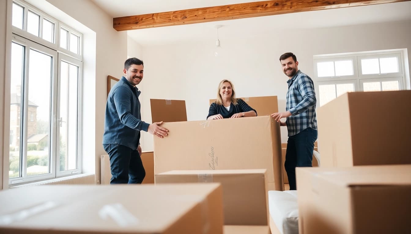 Expert removals company Cheltenham team carefully packing furniture for a local move.