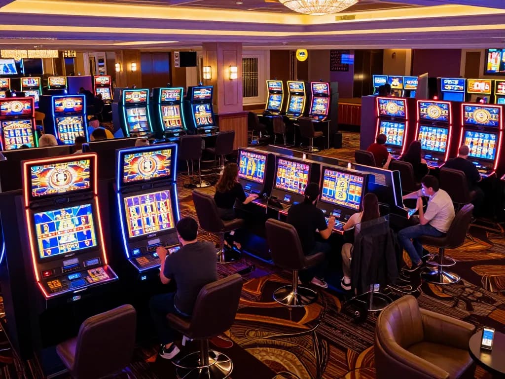 Players enjoying vibrant slots at situs slot777, excitedly spinning reels to win jackpots