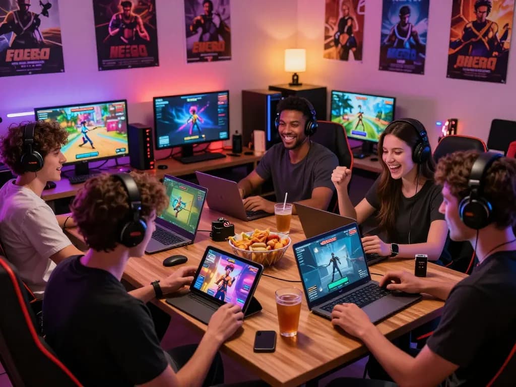 Engaged players enjoying a porn game online in a cozy gaming room.