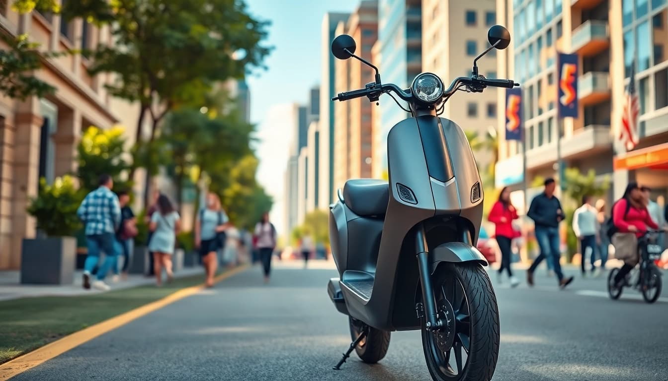 e roller leasing in urban environment with vibrant cityscape and sleek design.