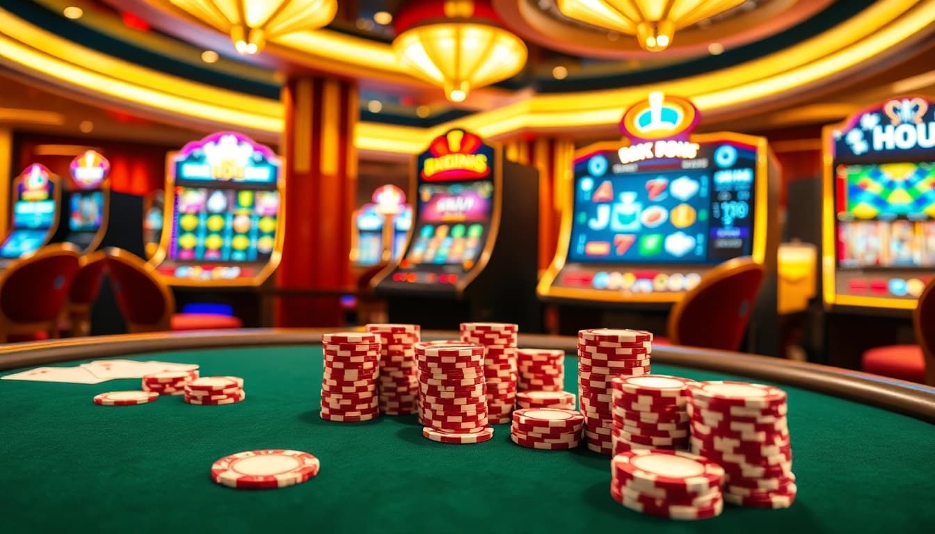 Experience thrilling gameplay with רמי אונליין at a vibrant casino setting.