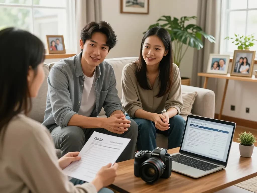 We buy houses for cash meeting between a homeowner and a buyer in a cozy living room.