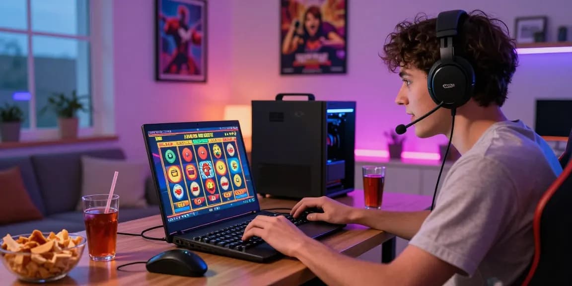 Exciting online slot gaming scene with vibrant visuals and accessories