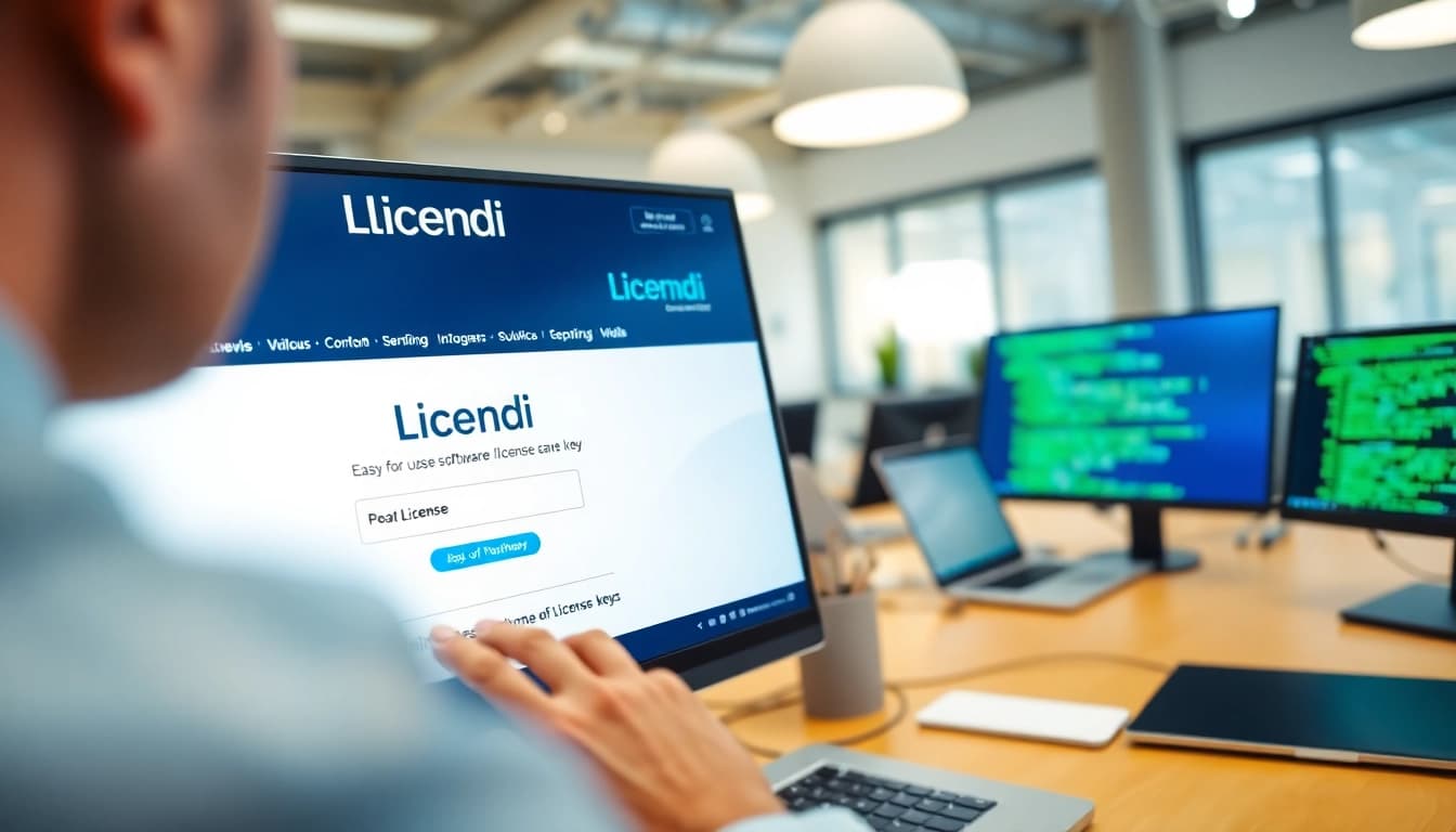 Engaging visual of Licendi software license keys displayed on a computer, showcasing digital product accessibility.
