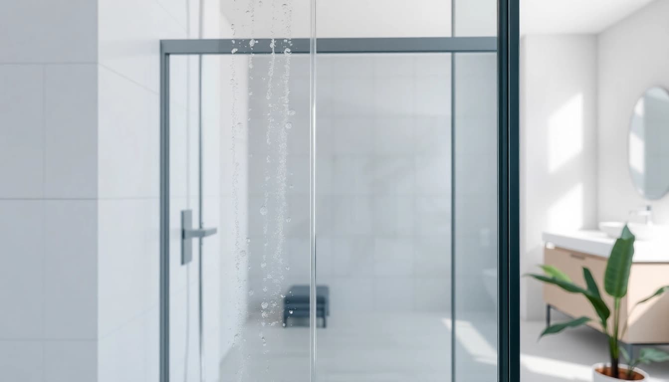 Duschkabine 90x90 in einem modernen Badezimmer mit eleganten Oberflächen und sanftem Licht.