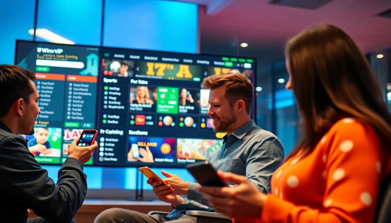 Engaged players enjoying the Winvn vip online gaming experience, showcasing vibrant interfaces.