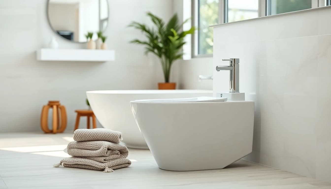 Utilizzare il bidet per una pulizia completa in un ambiente bagno elegante e moderno.