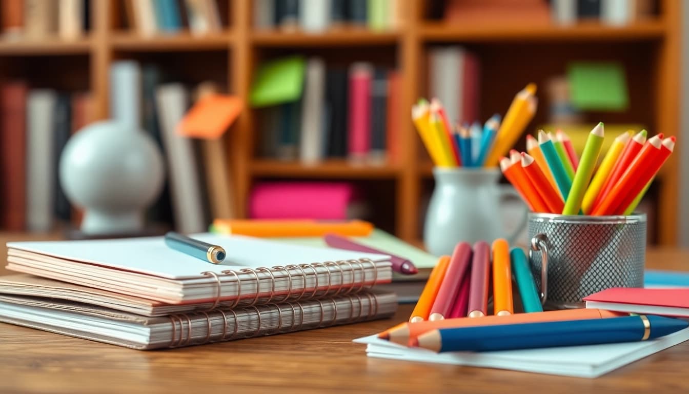 Shop unique stationary items arranged creatively on a desk to inspire organization.