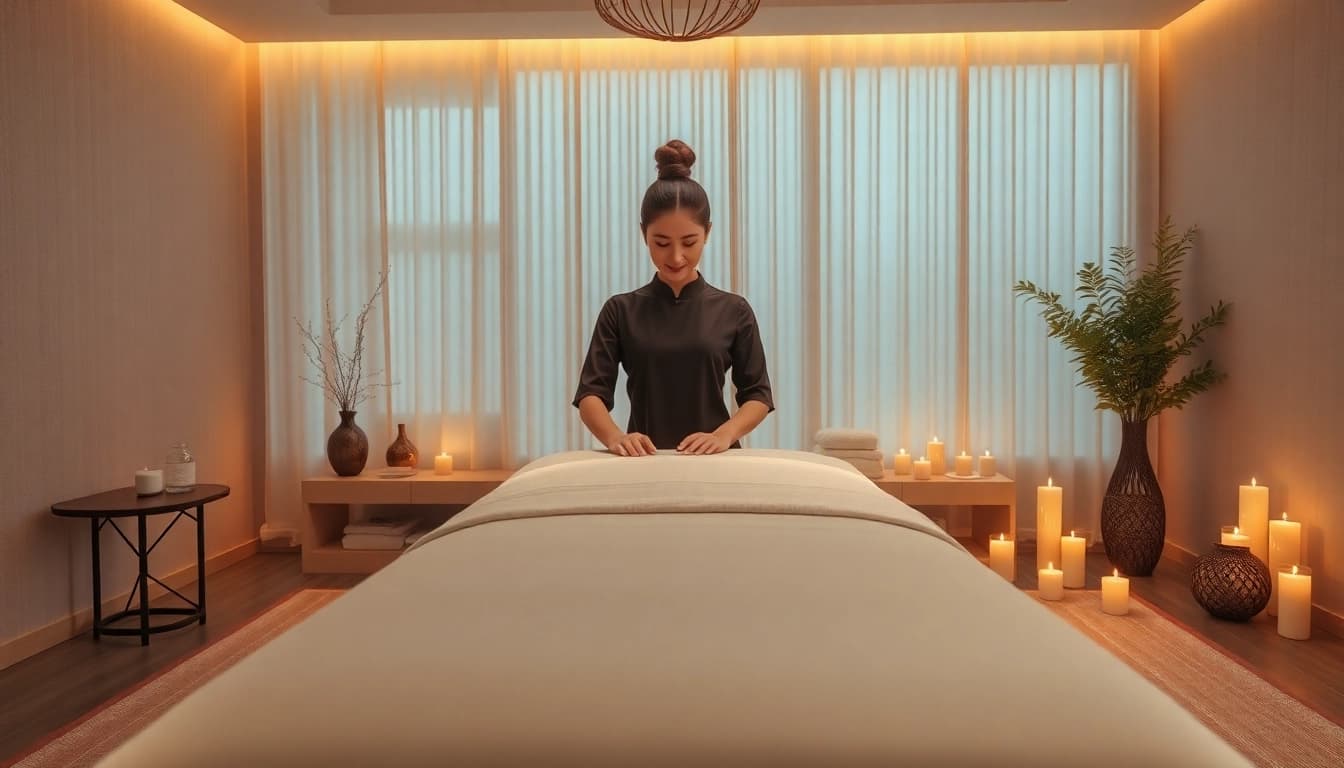 Experience the ultimate 출장안마 with a serene massage setting featuring a skilled masseuse and calming atmosphere.