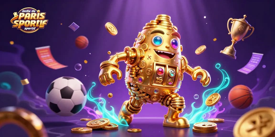 Limite de gain paris sportif : Un golem d'or entouré de trophées et de ballons de sport enchante l'univers des paris sportifs.