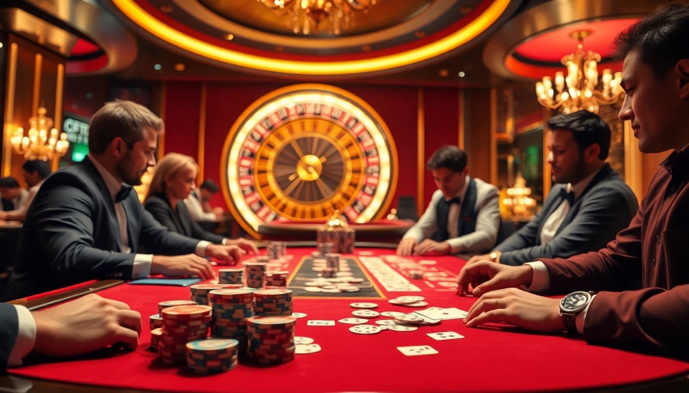 Experience the excitement of top club gaming with vibrant poker action and luxurious casino decor.