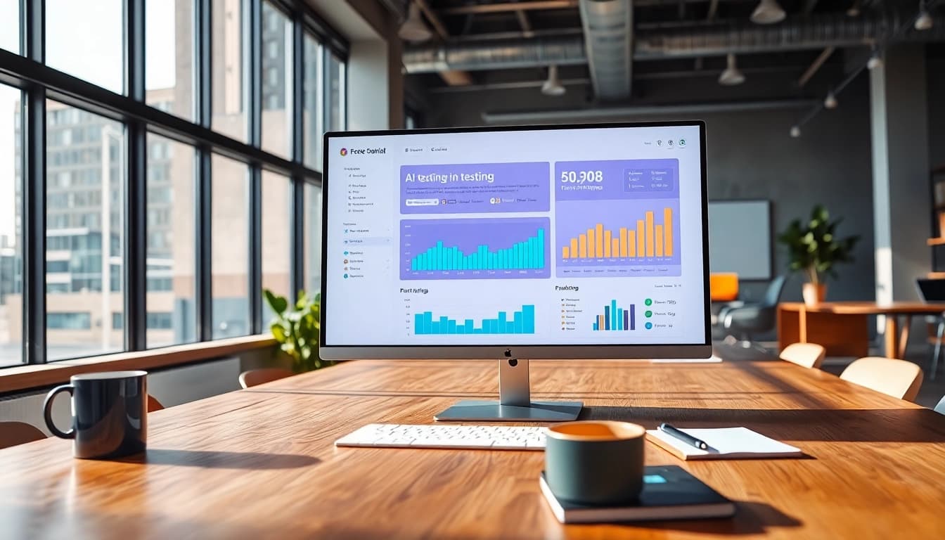 Engage with https://www.benchbot.ai showcasing AI testing metrics on a modern workspace screen.