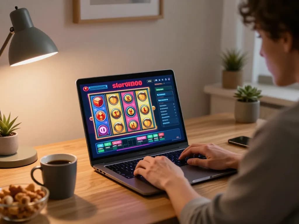 Play the slot6000 online game in a cozy home setup with colorful slots on screen.