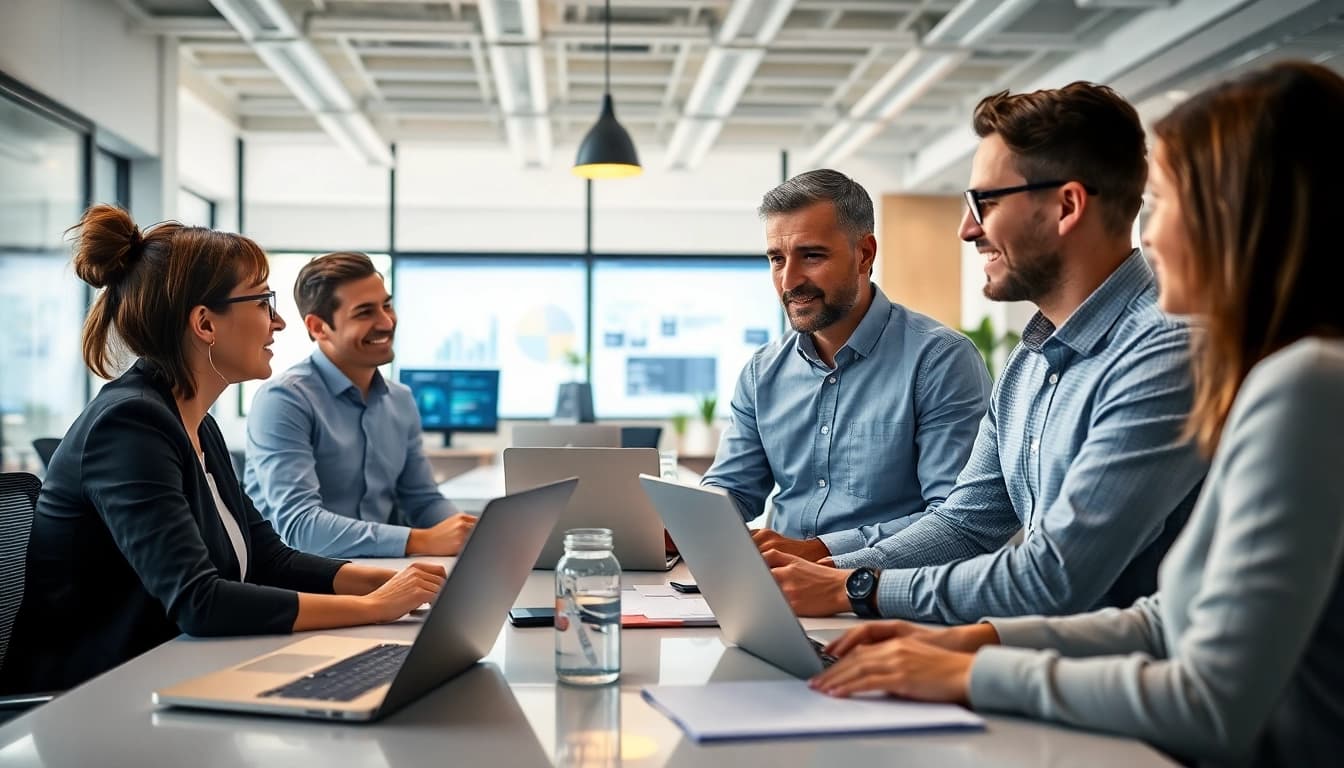Engaging team providing managed IT services near me in a modern office setting.