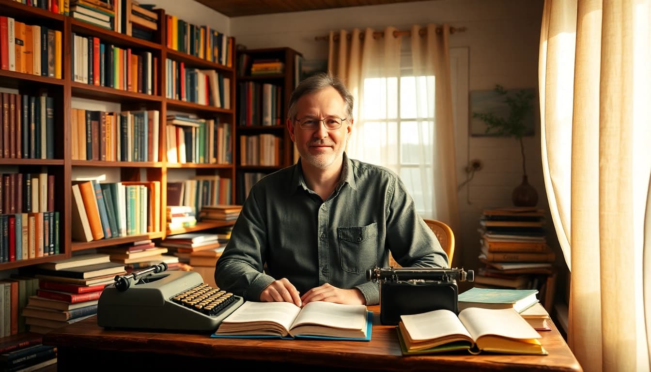 Explore the inviting study of a creative author at https://csduncanbooks.com filled with books and writing tools.