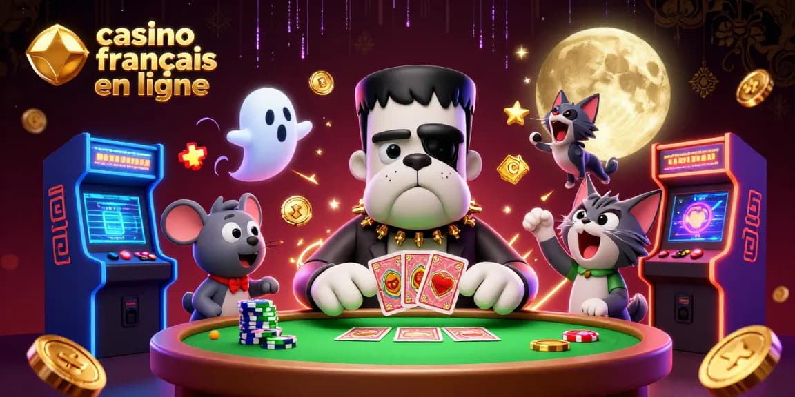 Jouez au casino français en ligne avec une illustration de monstres et jeux captivants.