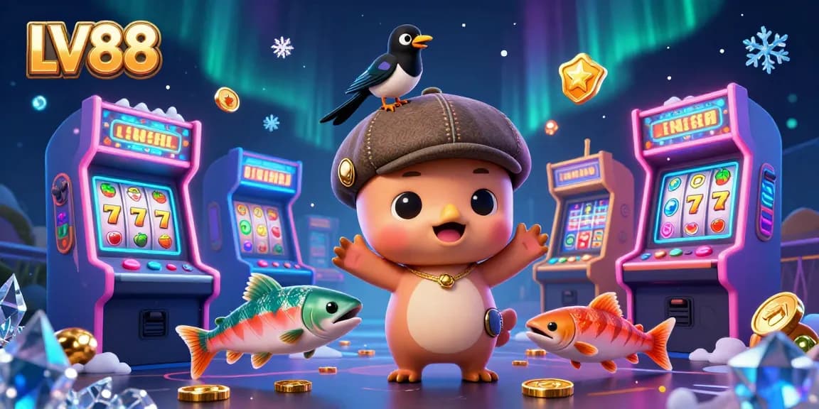 Engage with LV88's dynamic gaming scene, showcasing slots, jackpot thrills, and playful characters.