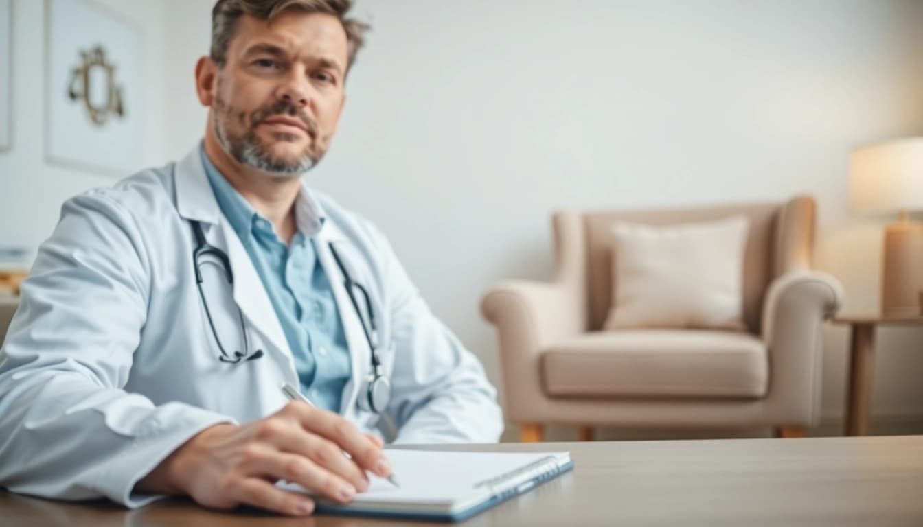 Psychiatry Dubai scene with a professional psychiatrist in a soothing office environment.