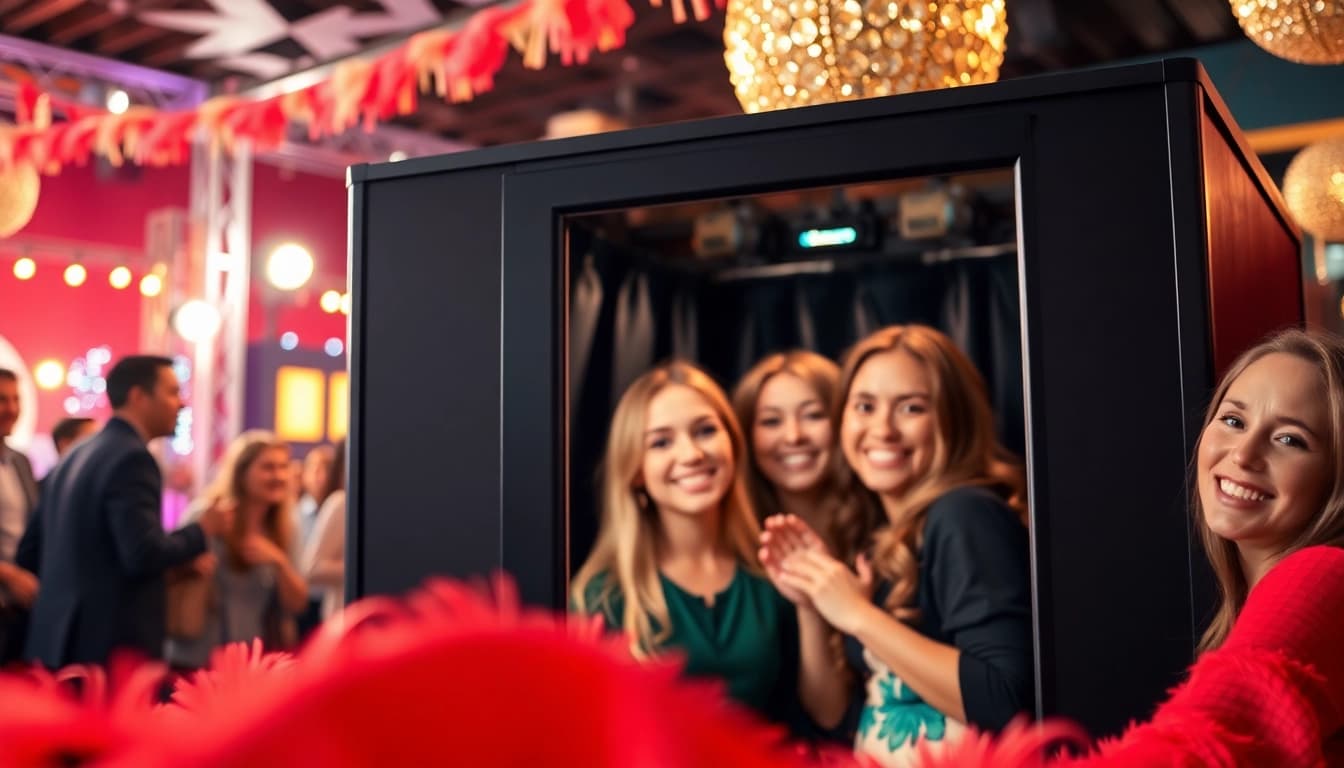 Capture the joy of a party at a photo booth chicago filled with colorful props and happy guests.