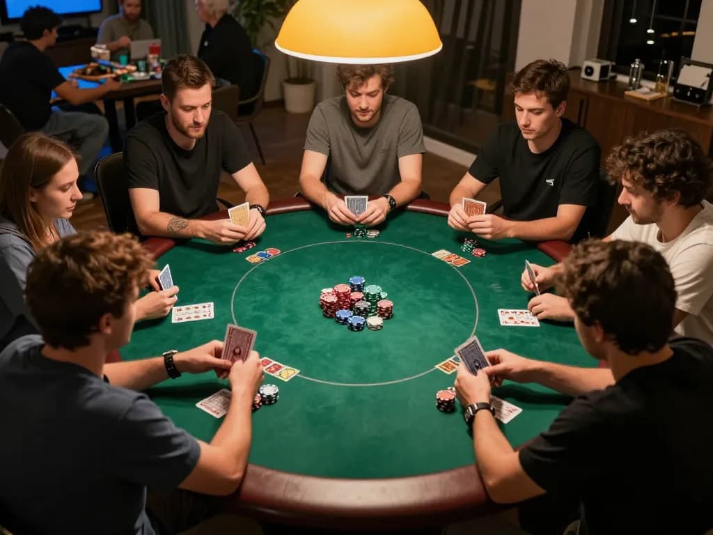 Players at a high-stakes poker game engaging in strategy at g28 com.