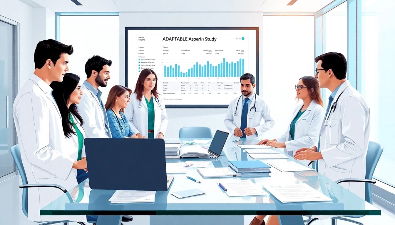 Researchers engaged in collaborative discussions about the ADAPTABLE Aspirin Study outcomes.