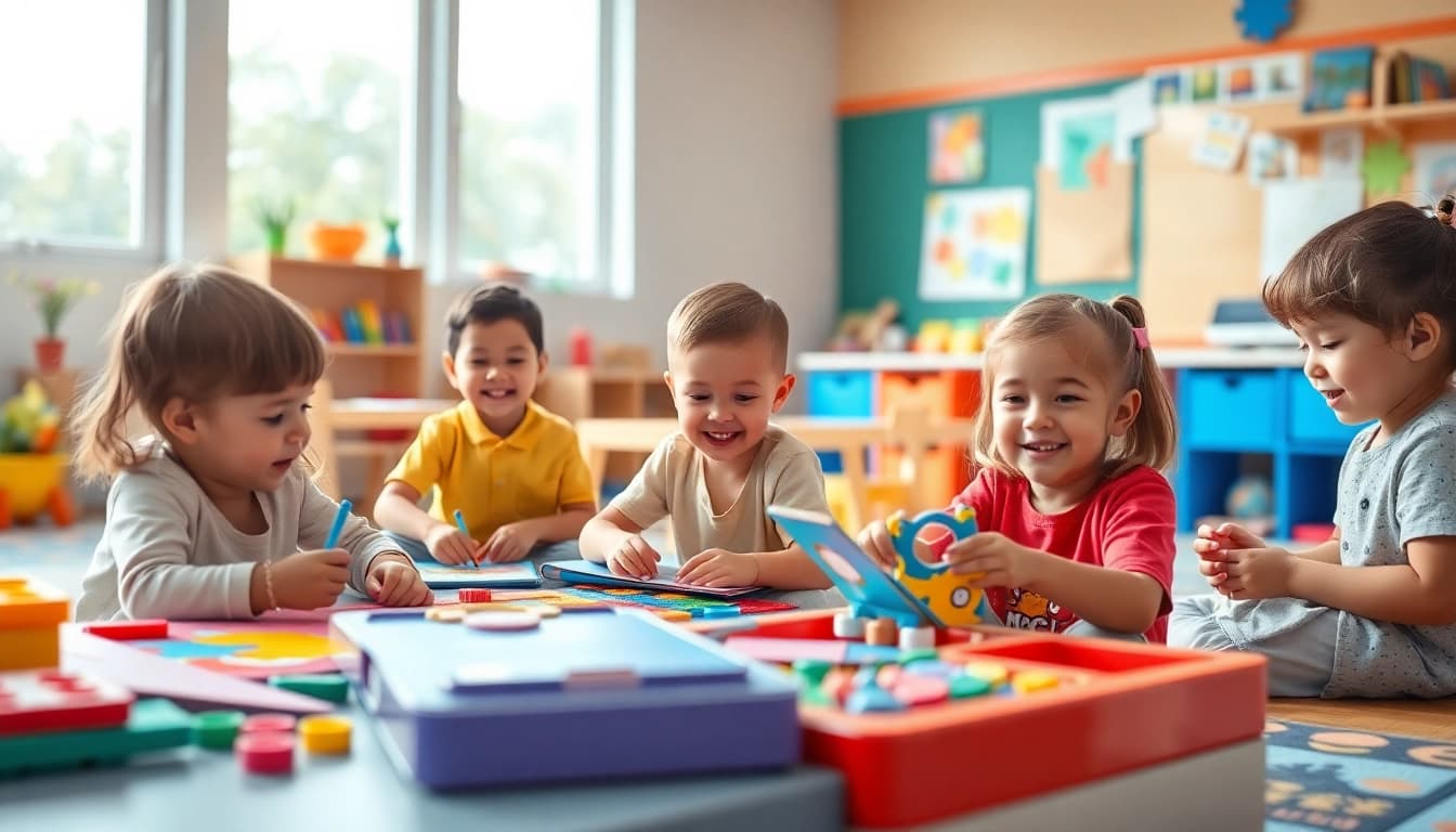 Engaged children learning and playing at https://juniorsjunction.com daycare, showcasing a vibrant classroom atmosphere.