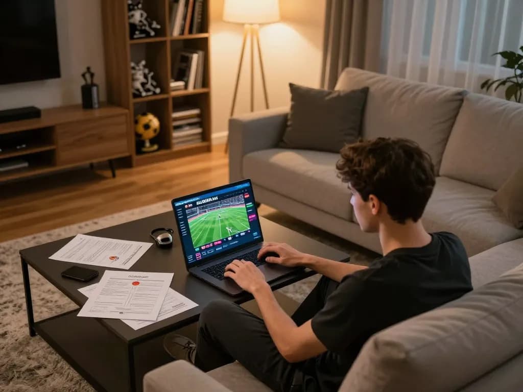 Cakhia sports betting interface shown on a laptop in a cozy home setting.