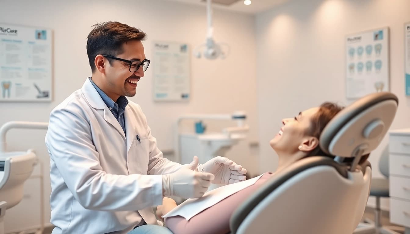 Affordable dental implants in Damansara showcased in a welcoming dental clinic with a professional attending to a patient.