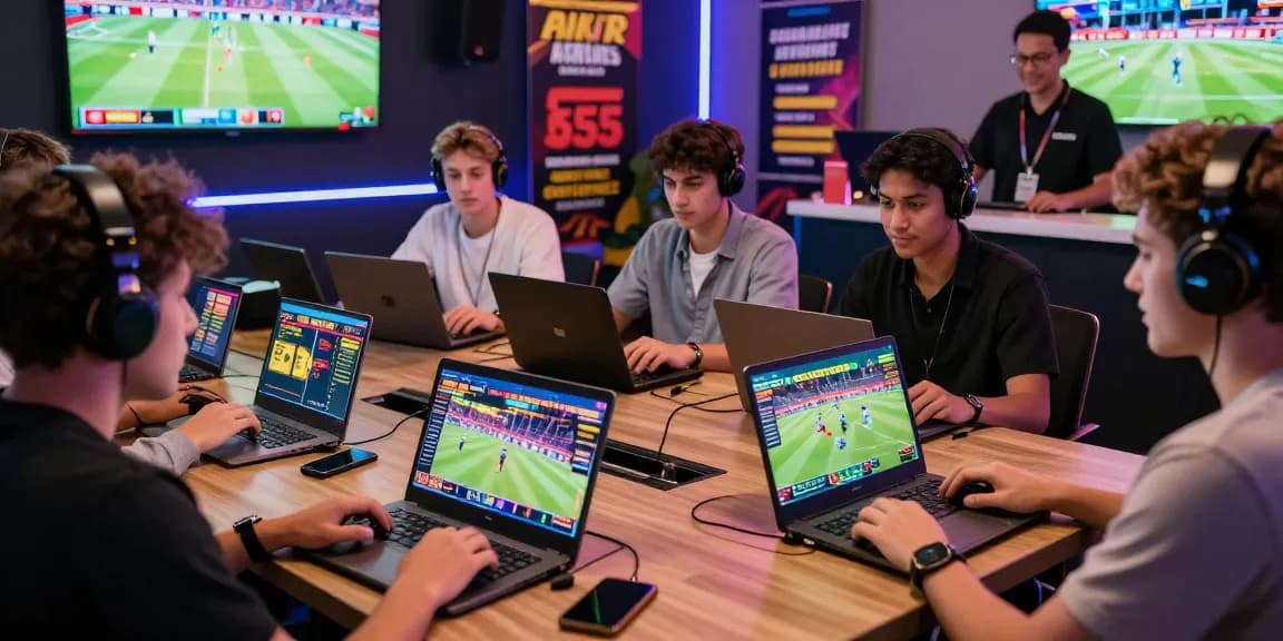 Exciting scene of players at nhà cái shbet, engaging in online betting with various gaming platforms and vibrant visuals.