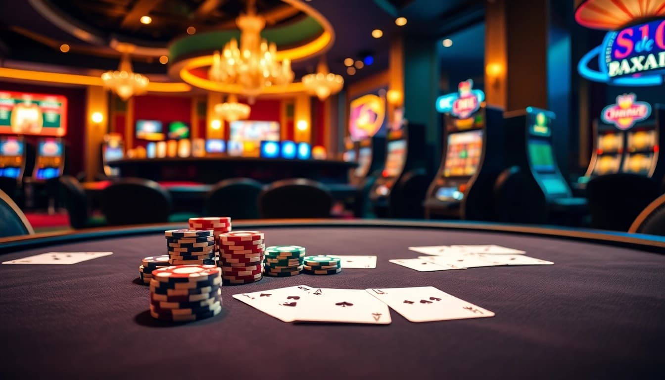 Players enjoying poker at a luxurious UU88 casino table with vibrant ambiance.