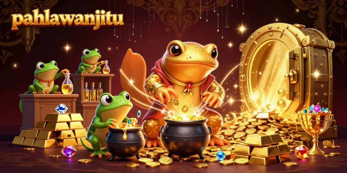 Pahlawanjitu transforms gaming experience with gold and jewels in a vibrant 3D scene.