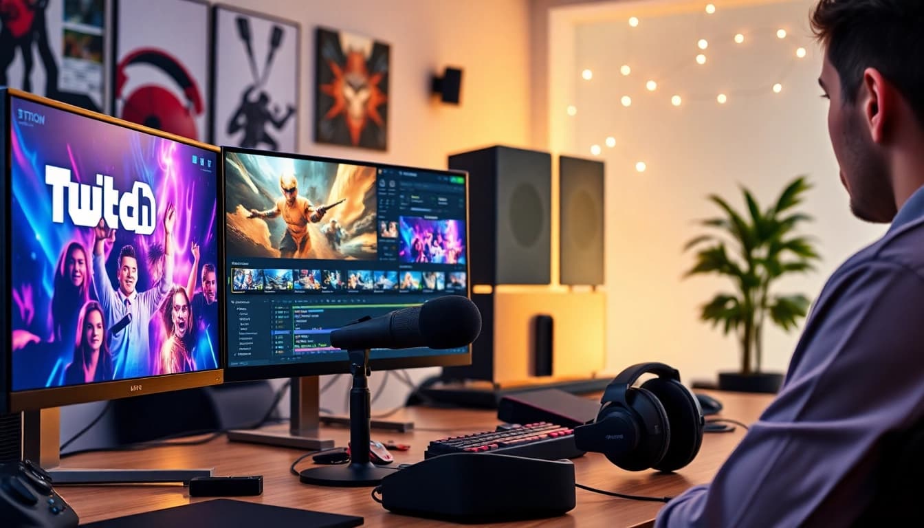 Editing Twitch clips at https://streamgen.cc with a vibrant gaming atmosphere.