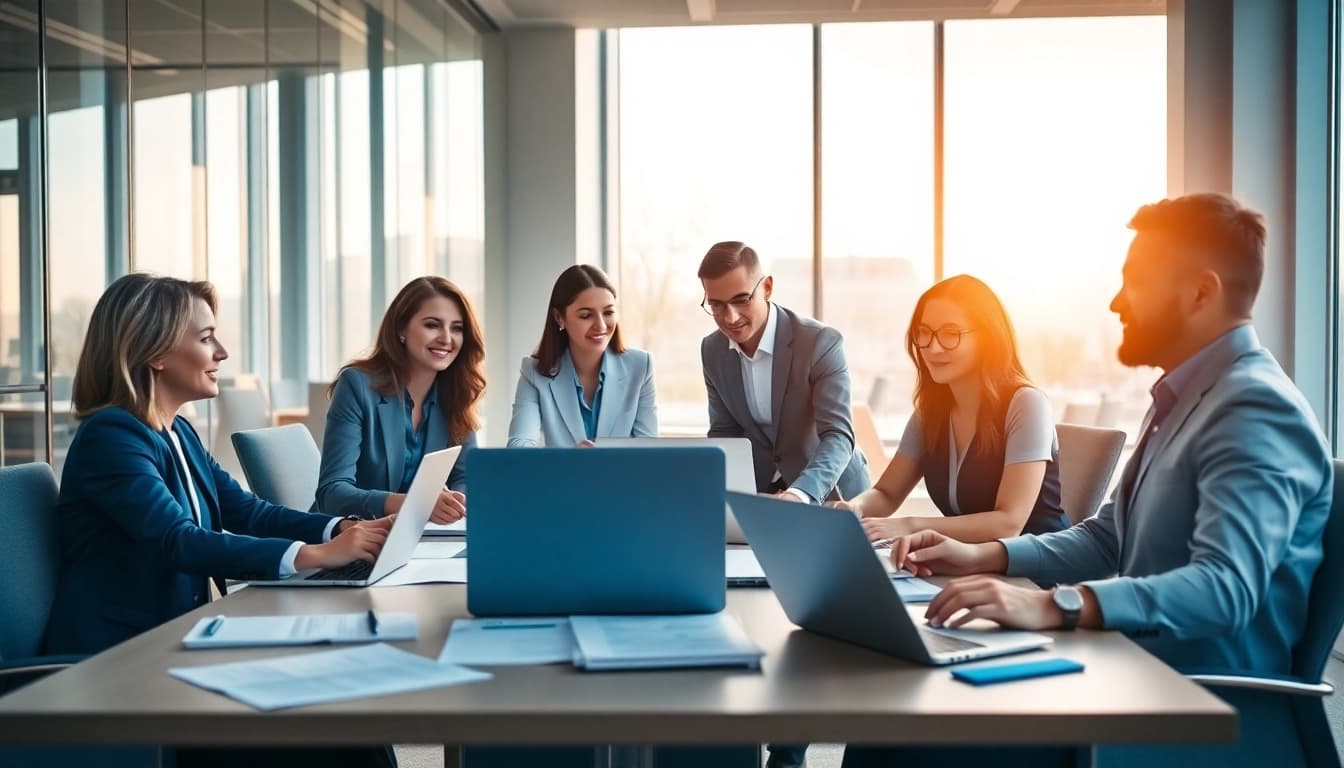 Collaboration in a business meeting highlighting teamwork and innovation