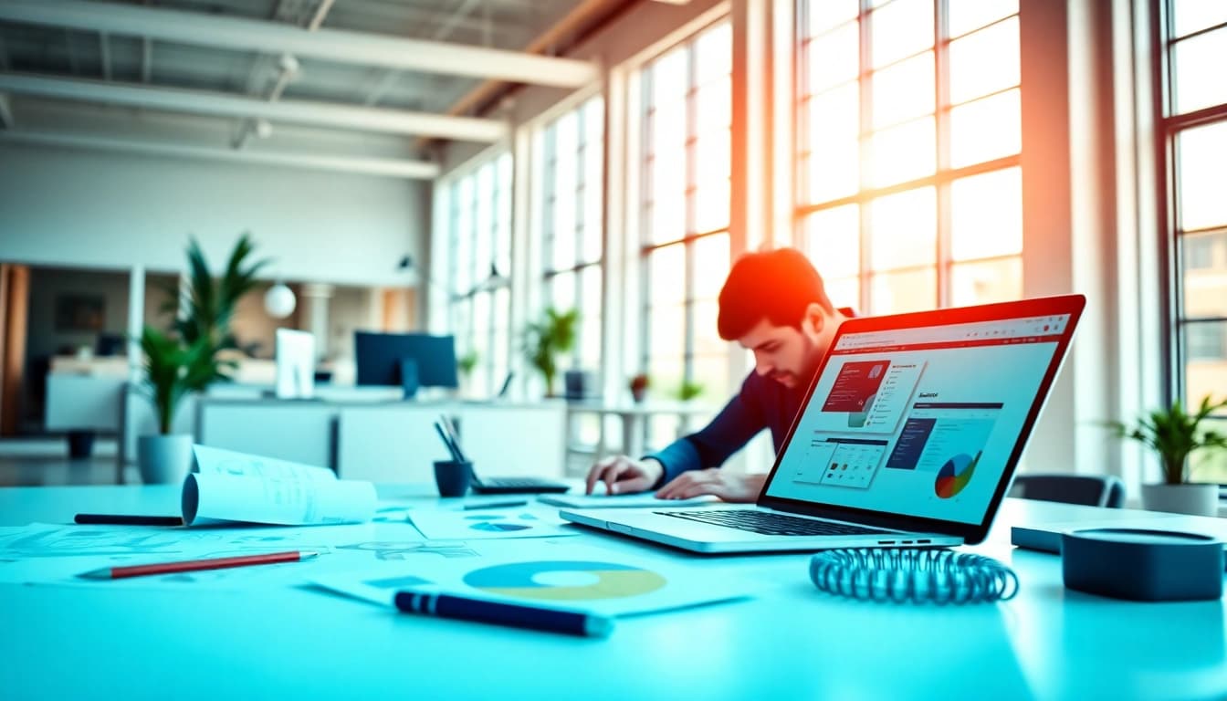 Showcasing Website design Hereford in a vibrant workspace with a designer creating innovative web solutions.