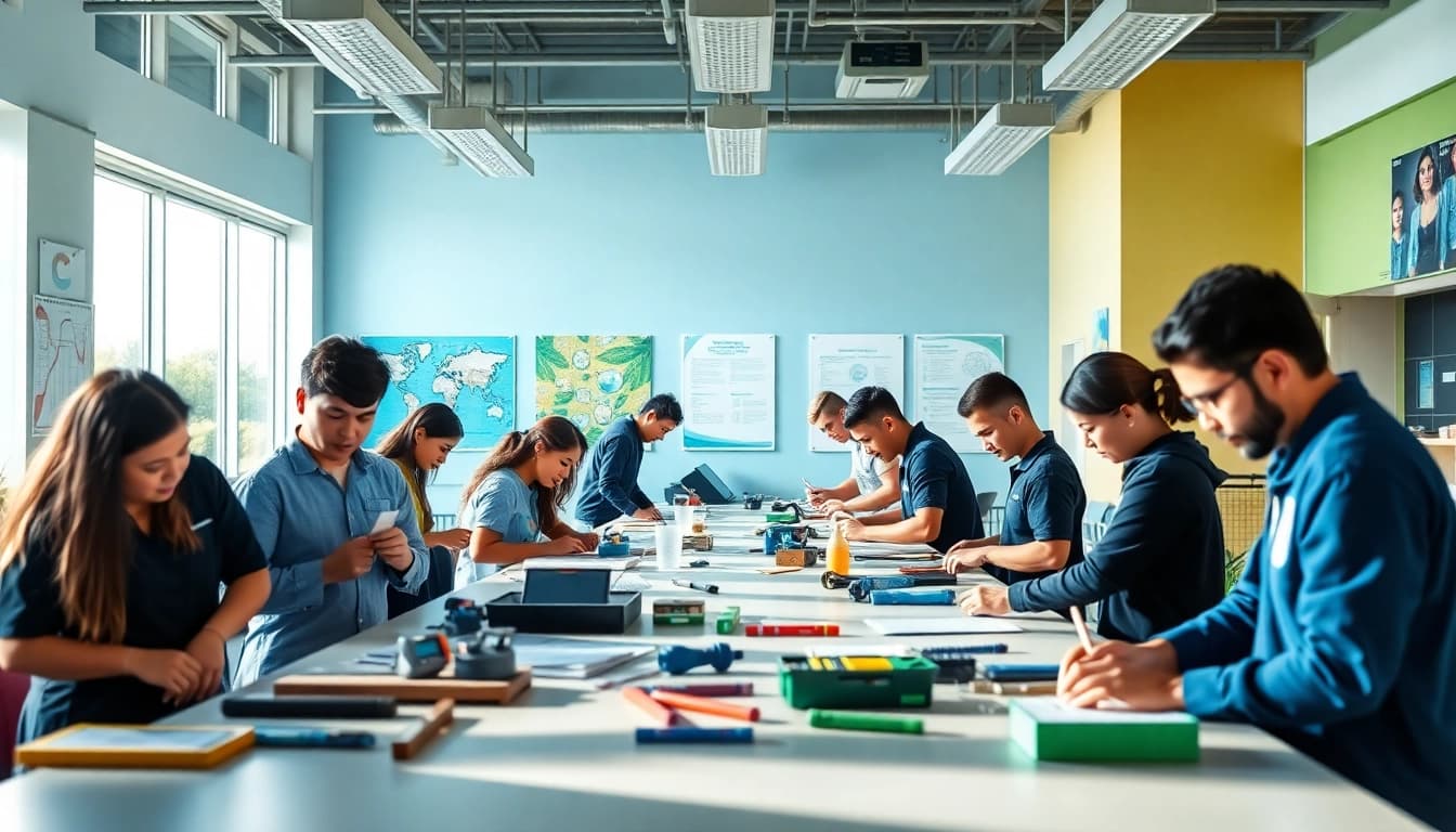 Students engaged in learning at a trade school Hawaii, showcasing teamwork and practical skills.