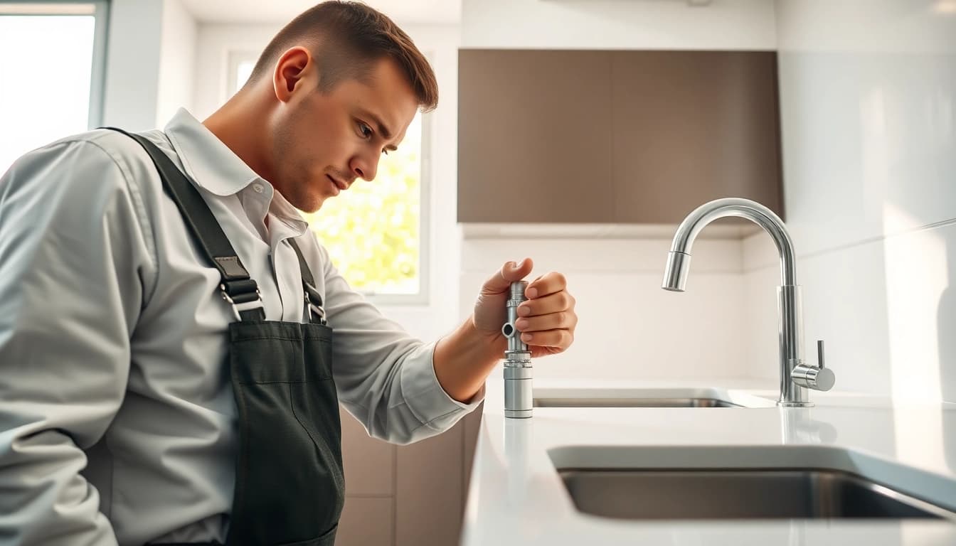 Plumbers bristol expert fixing pipes beneath a modern kitchen sink.