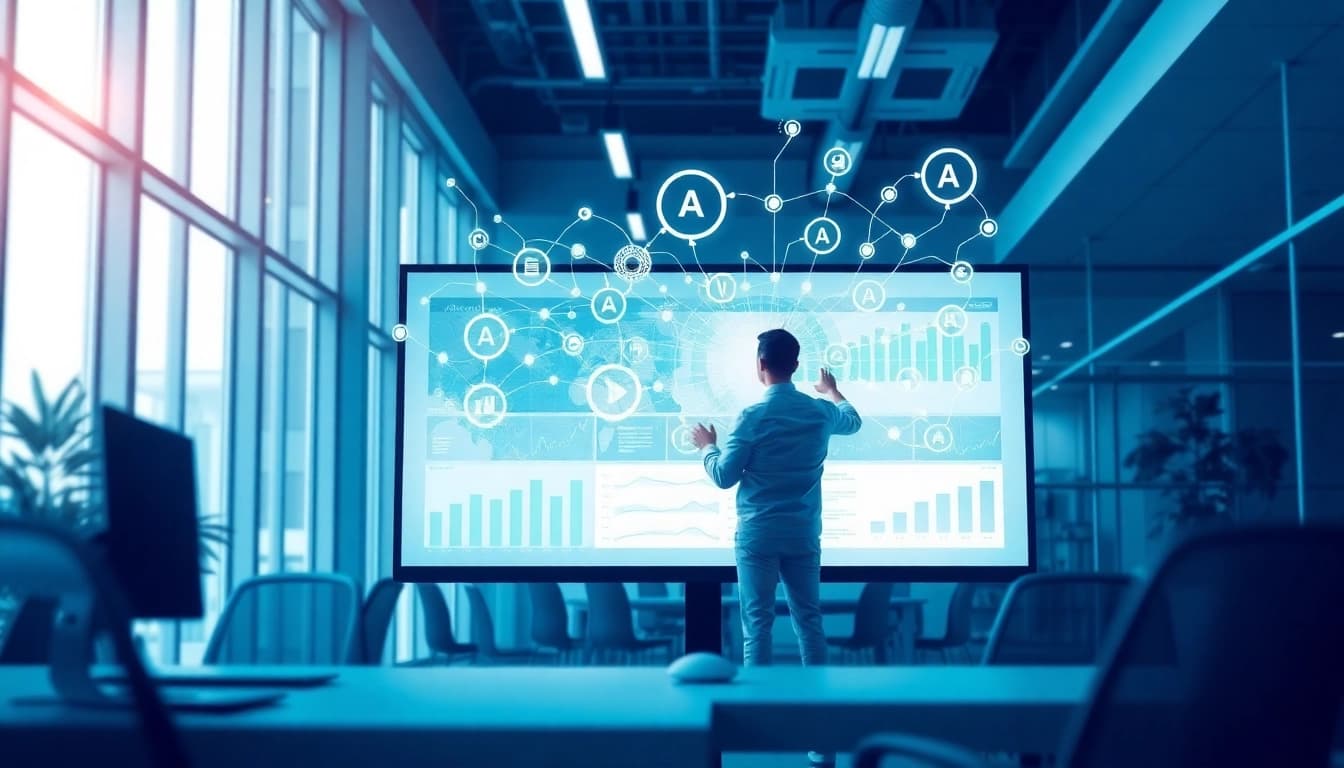 Visual representation of AI for competitive intelligence in business, highlighting data analysis and technology.