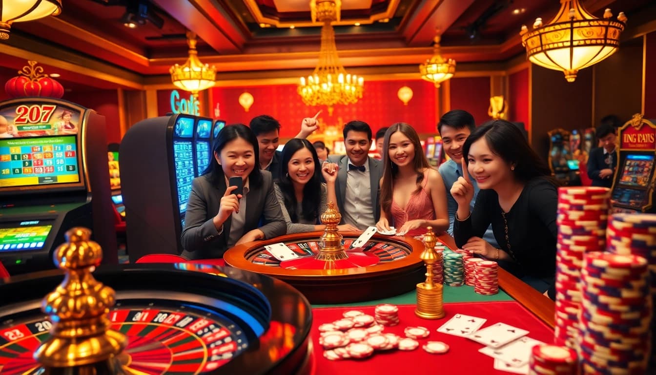 Engaged players enjoying gambling at https://xin88hv.site/ casino with roulette, poker, and slot machines.