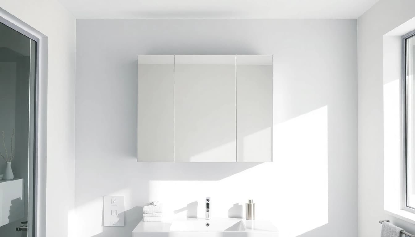 sonni Spiegelschrank im modernen Badezimmer mit LED-Beleuchtung und elegantem Design präsentieren.