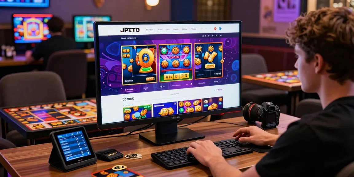 Exciting JPTOTO gaming scene with players immersed in online slots.