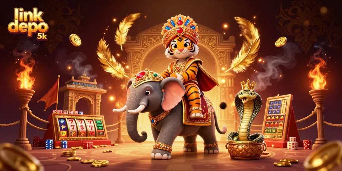 Spin the reels with link depo 5k at this vibrant casino illustration featuring tiger and elephant!