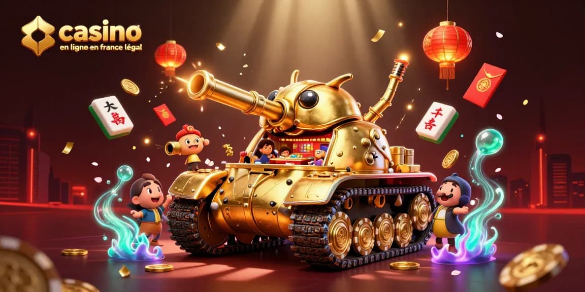 Jouer au casino en ligne en France légal dans une scène immersive de casino miniature dans un tank doré.