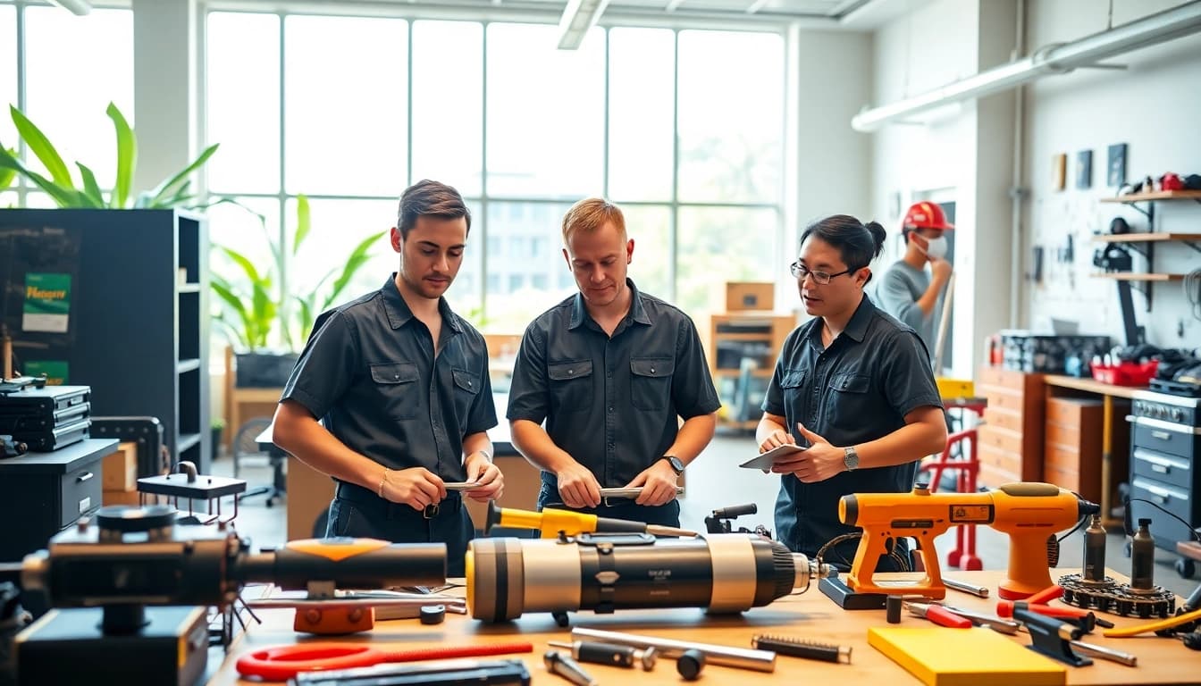 Engaged students learning at trade schools in Hawaii with modern tools and collaborative space.
