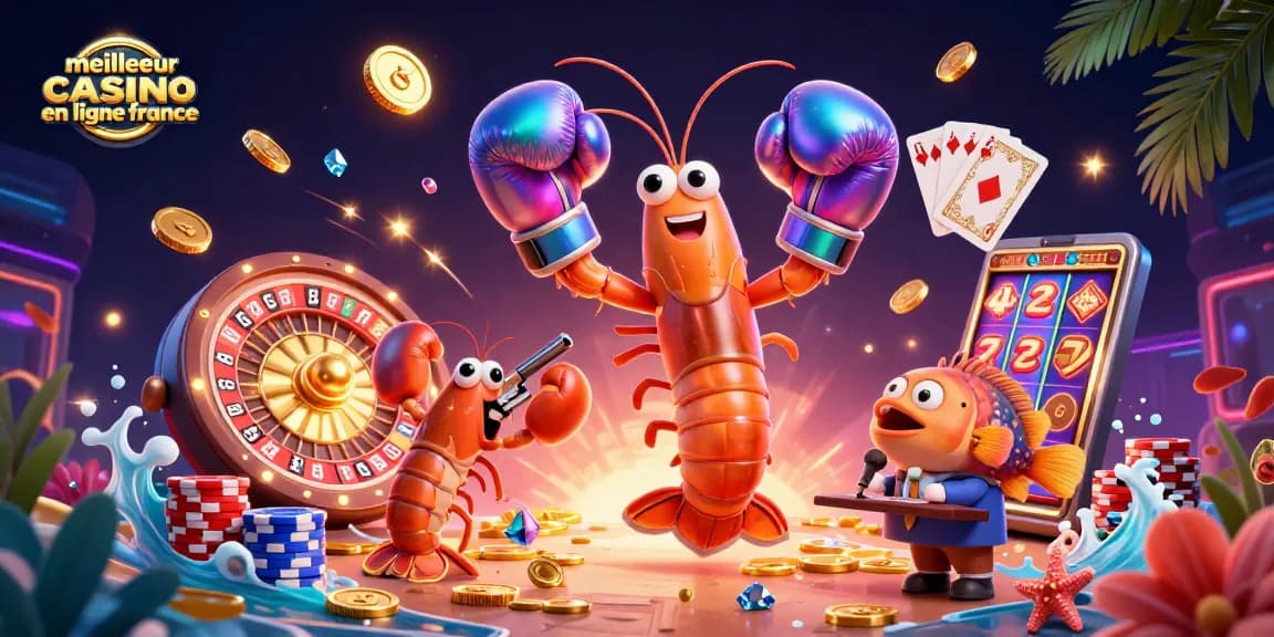 Illustration captivante du meilleur casino en ligne France, avec des personnages marins et des éléments de jeu.