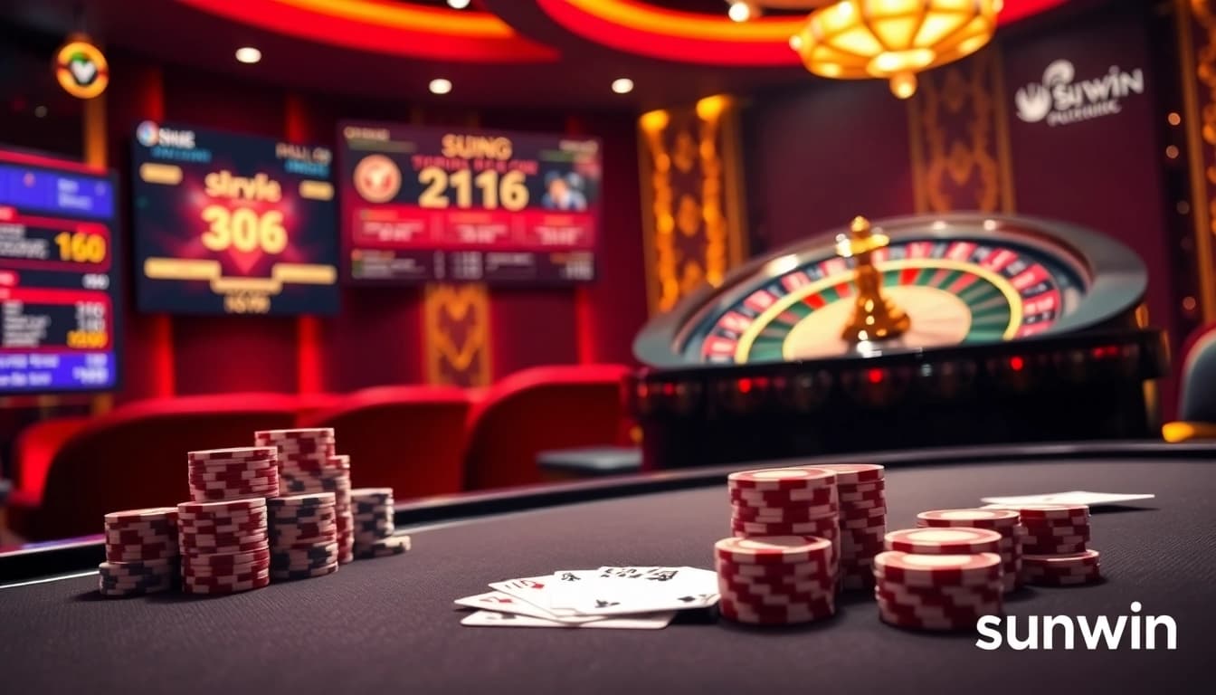 Engaging online poker scene at nhà cái sunwin with vibrant colors and luxurious elements.