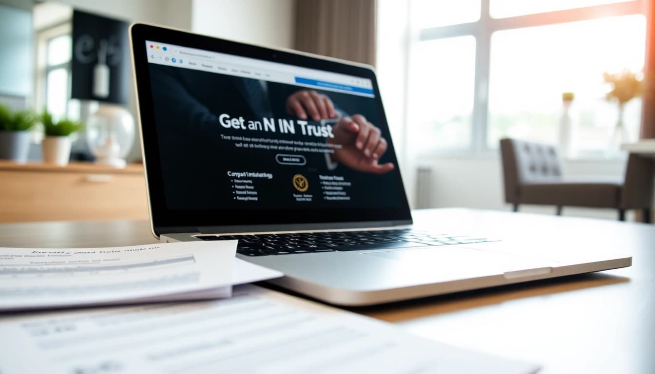 Get an EIN online using a laptop on a modern desk with paperwork.