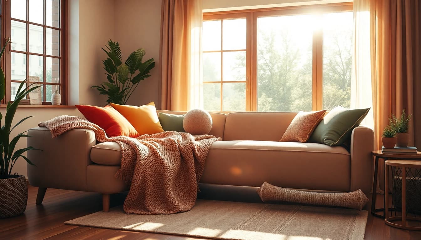 Enhance your space with a stylish sofa bed featuring colorful throw pillows.