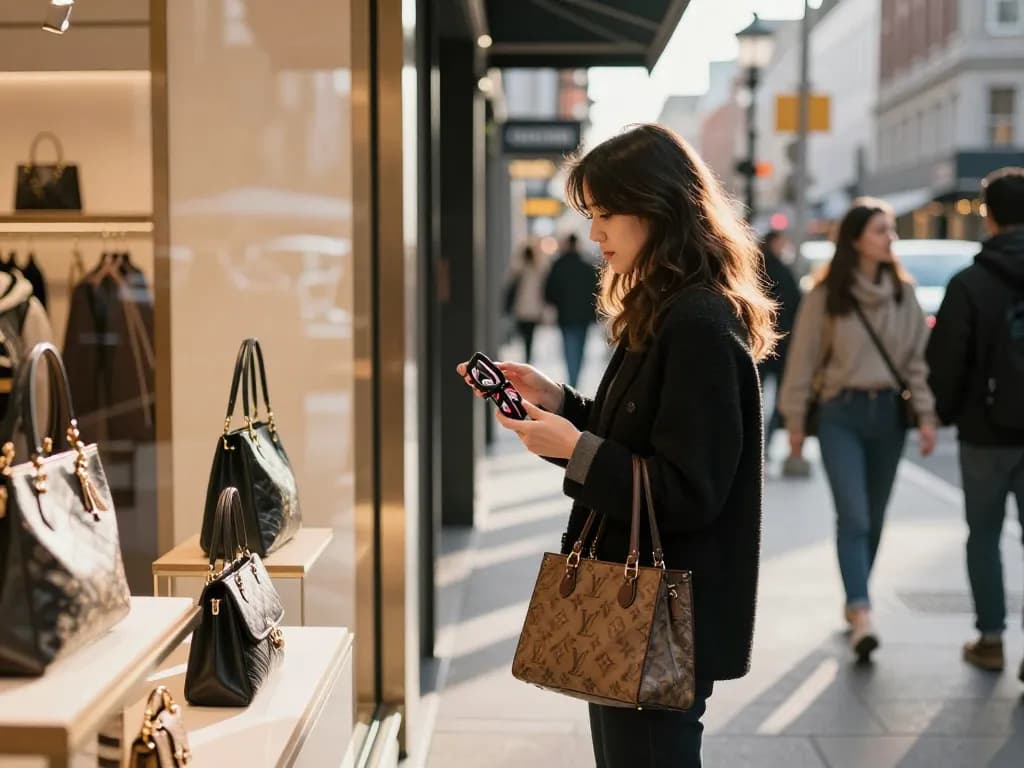 Experience premium 레플리카 쇼핑몰 shopping with luxury replicas in an urban setting.
