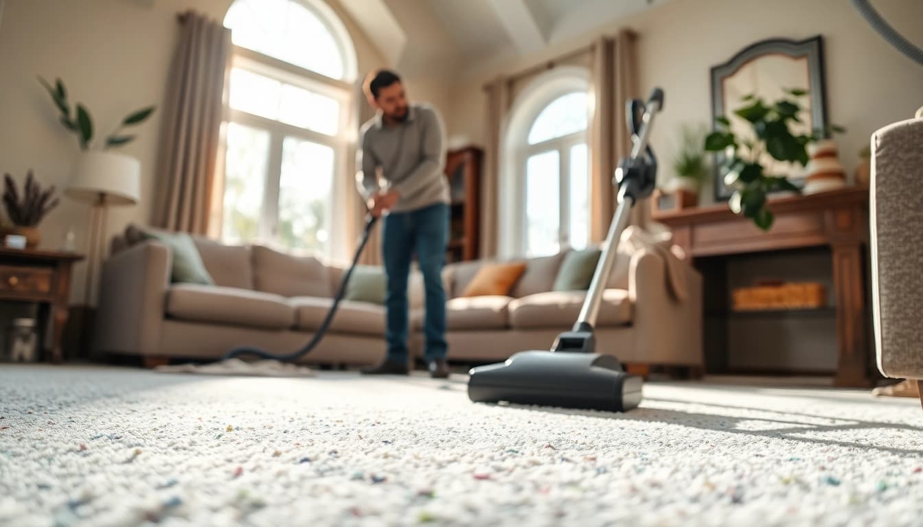 Carpet cleaners Roseville CA showing expert cleaning in a bright home setting.