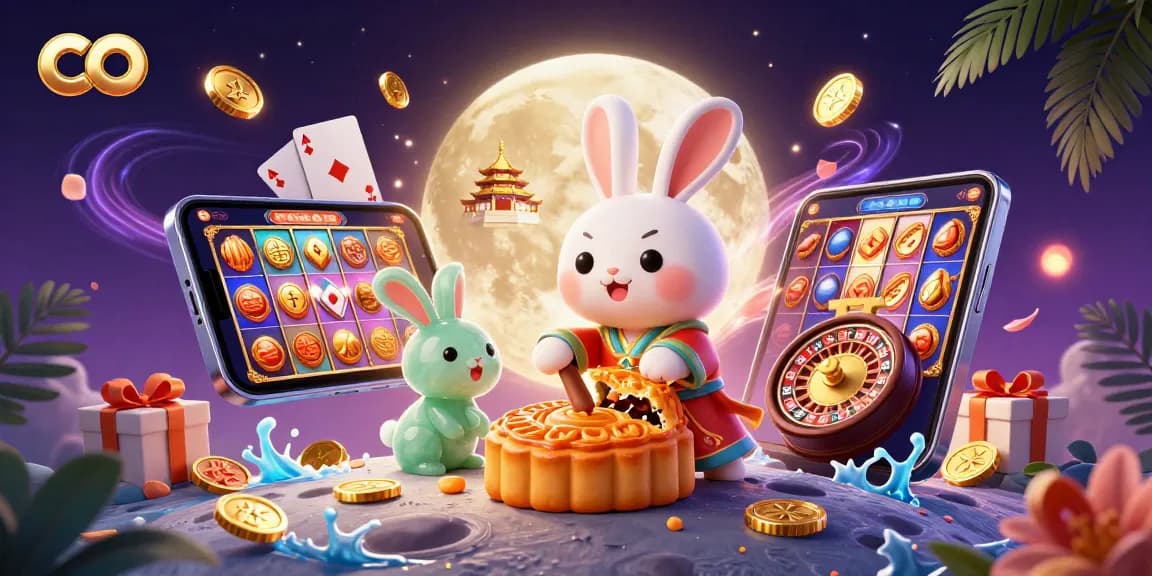 Engage with the co-themed moonlit casino scene featuring cartoon characters and vibrant gaming elements.